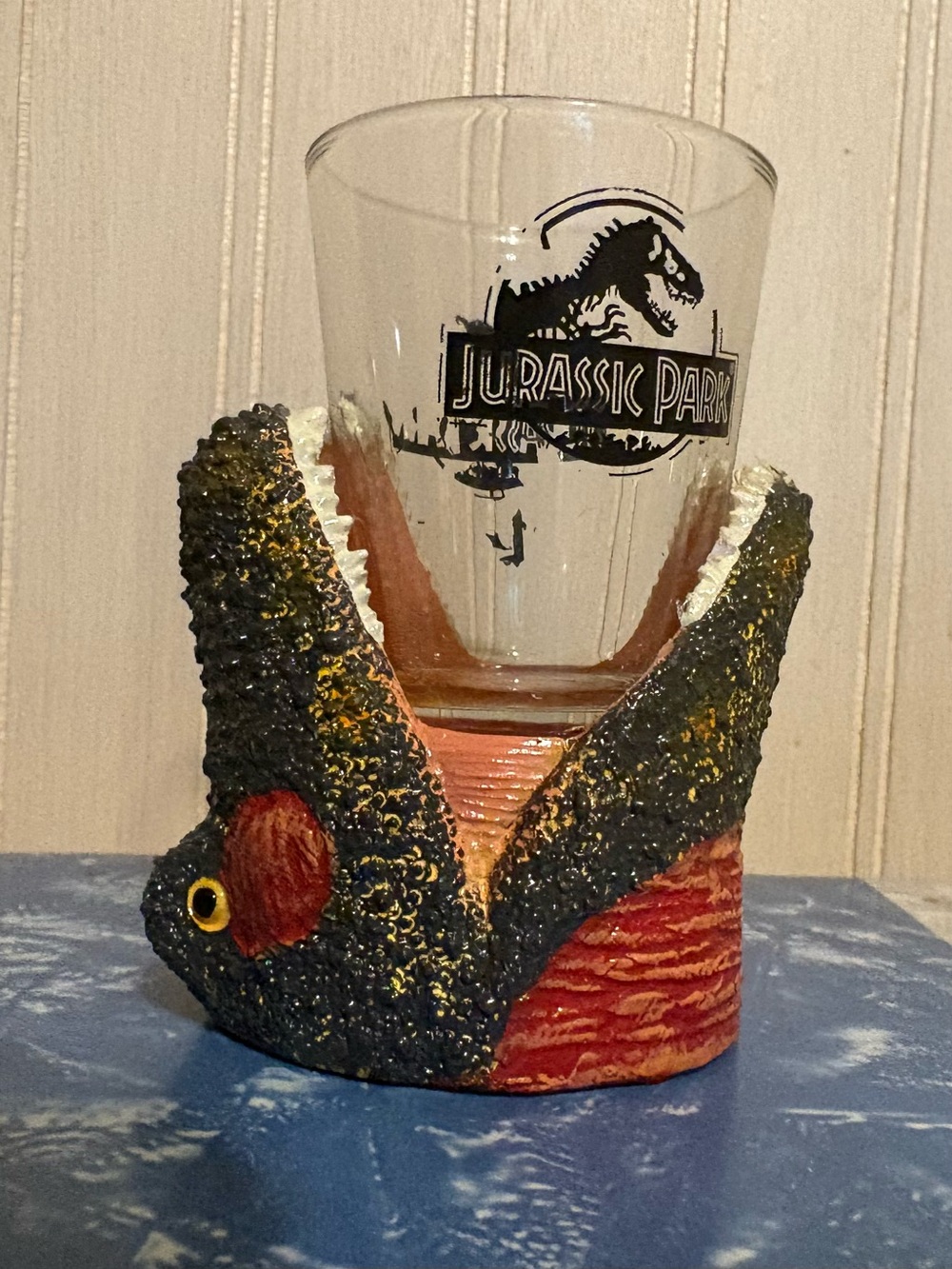 Universal Studios Jurassic Park T-Rex Shot Glass with Dino Jaw Holder
